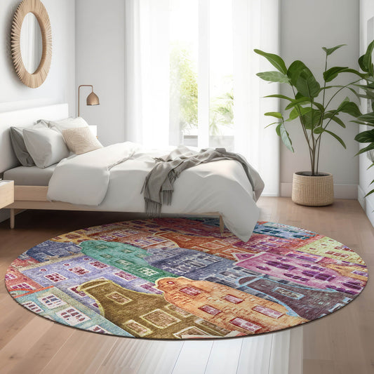 Addison Rugs Mayfield AMF600RD 8 x 8 (ft) Loomed Red Round Indoor Geometric Machine washable Pet Friendly Area rug