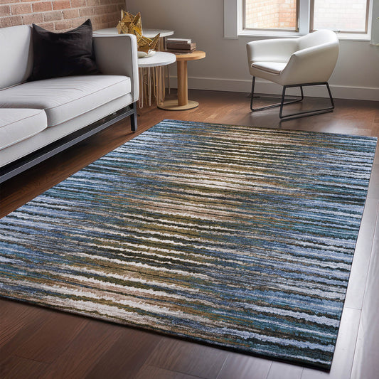 Addison Rugs Mayfield AMF604BU 8 x 10 (ft) Loomed Blue Rectangular Indoor Geometric Machine washable Pet Friendly Area rug