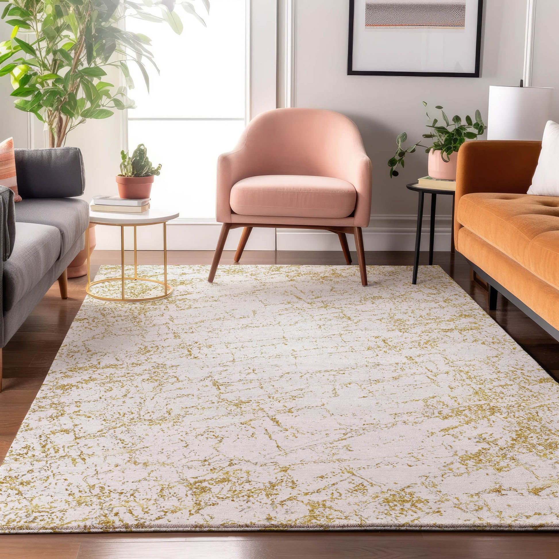Addison Rugs Mayfield AMF606GO 8 x 10 (ft) Loomed Gold Rectangular Indoor Geometric Machine washable Pet Friendly Area rug