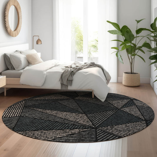 Addison Rugs Mayfield AMF618BK 8 x 8 (ft) Loomed Black Round Indoor Geometric Machine washable Pet Friendly Area rug