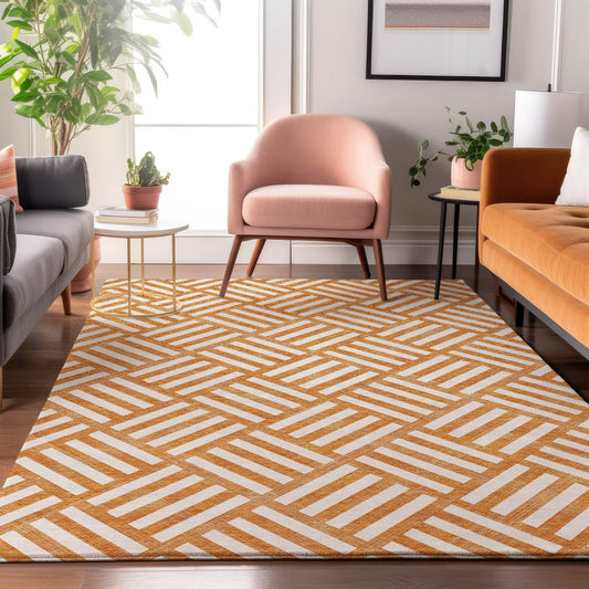 Addison Rugs Mayfield AMF620OR 8 x 10 (ft) Loomed Orange Rectangular Indoor Geometric Machine washable Pet Friendly Area rug