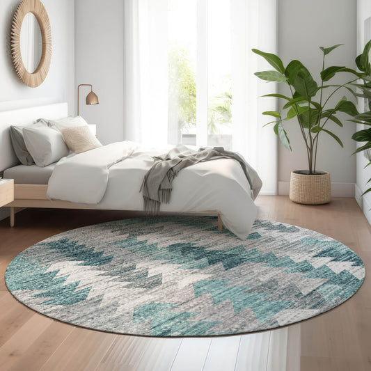 Addison Rugs Mayfield AMF632TE 8 x 8 (ft) Loomed Teal Round Indoor Geometric Machine washable Pet Friendly Area rug