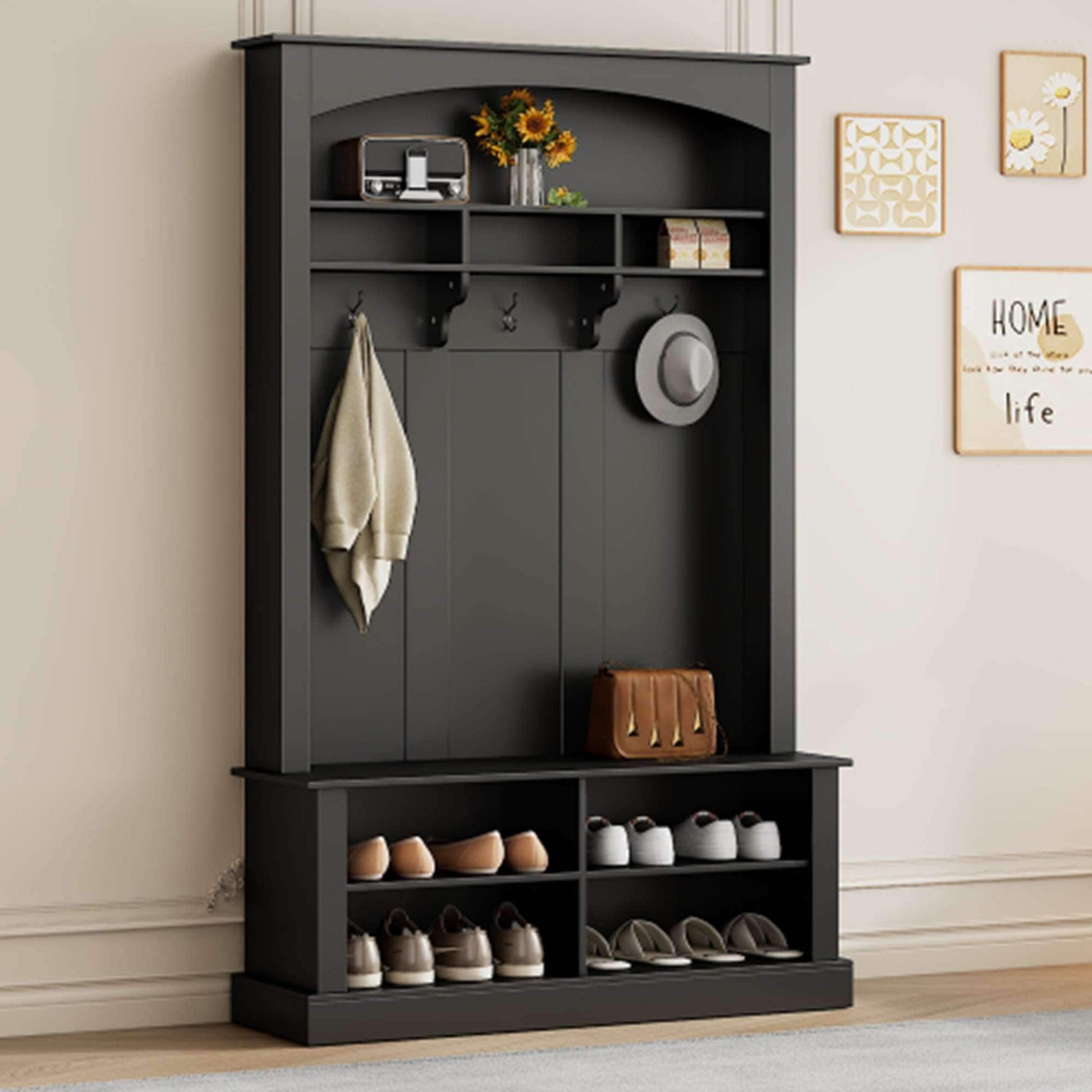 Zeus & Ruta Modern 47.2-in Black Wood Hall Tree