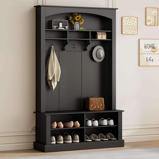 Zeus & Ruta Modern 47.2-in Black Wood Hall Tree