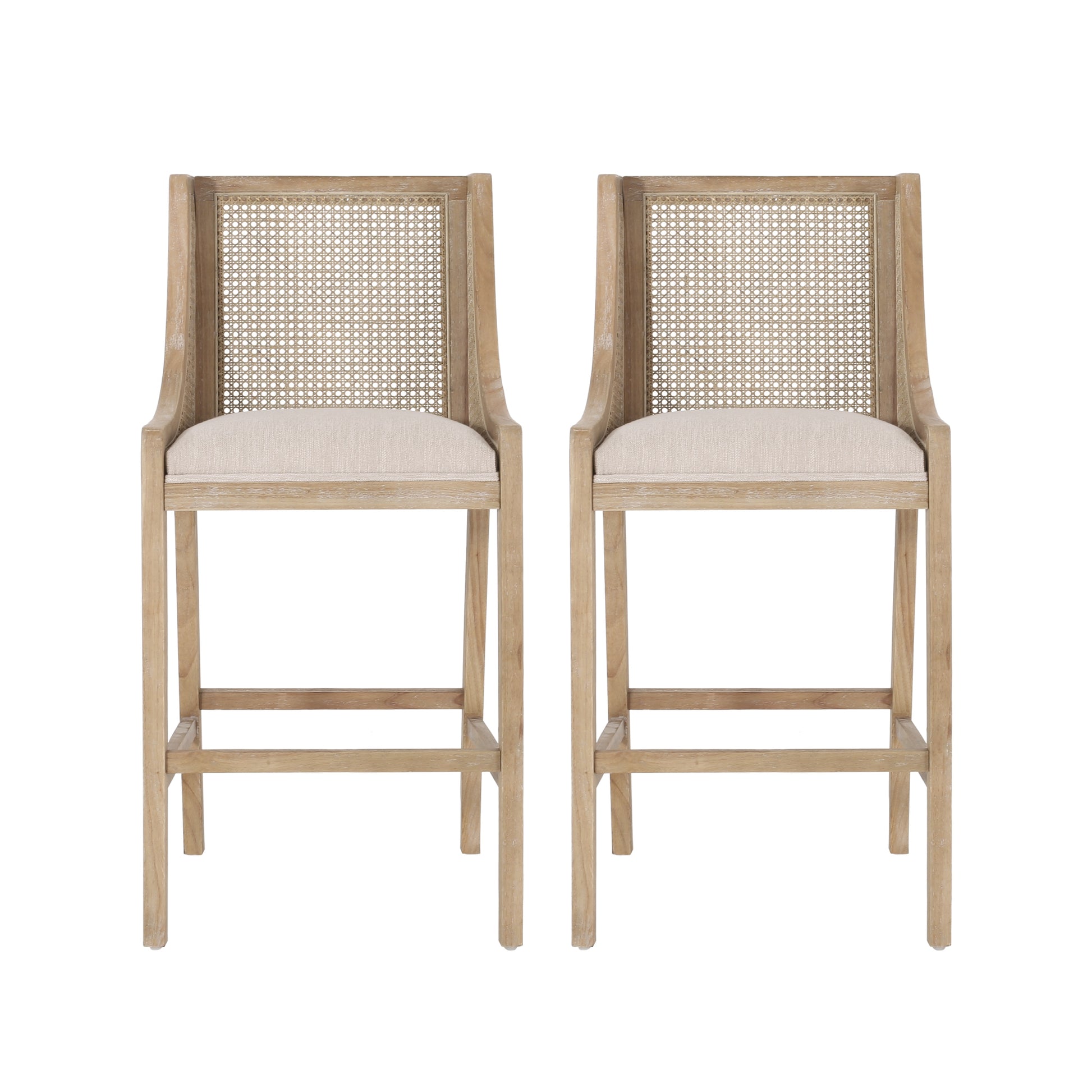 Best Selling Home Decor Beige 30-in H Bar height Upholstered Wood Bar Stool 2 -Pack