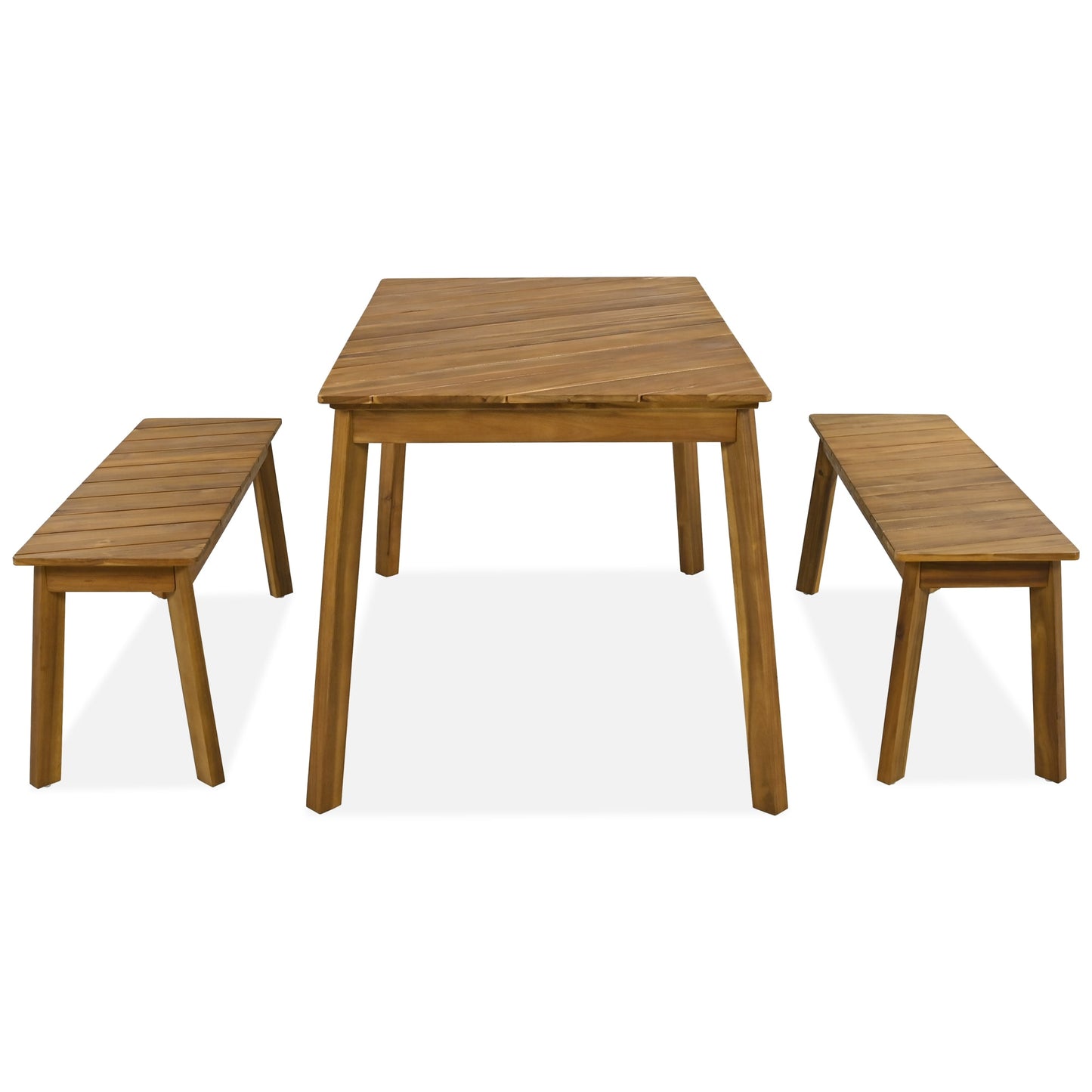 Nestfair 3 -Piece Acacia Wood Rattan Patio Dining Set Wood Rectangle Table with 2 Stationary and Motion Chairs