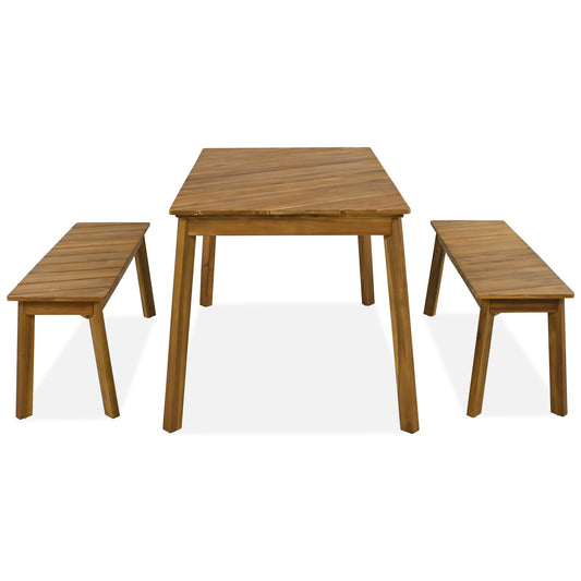 Nestfair 3 -Piece Acacia Wood Rattan Patio Dining Set Wood Rectangle Table with 2 Stationary and Motion Chairs