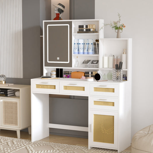 Bybafun 42.8-Inches White Makeup Vanity
