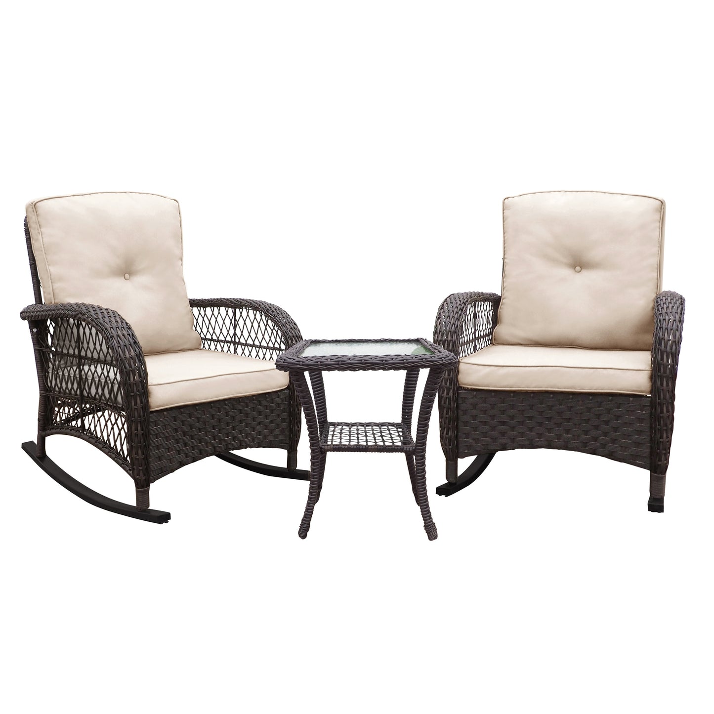 SINOFURN 3 -Piece Wicker Patio Conversation Set with Beige Cushions