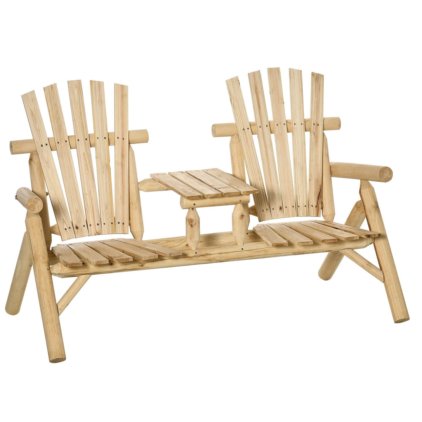 Miki Shinly 2-Seat Adirondack Chair Set of 2 Nature Wood Frame Stationary Adirondack Chair with Solid Seat