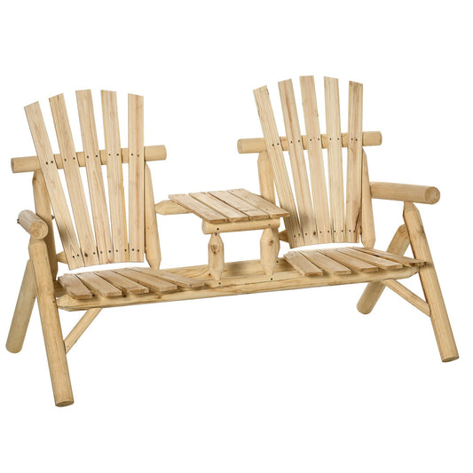 Miki Shinly 2-Seat Adirondack Chair Set of 2 Nature Wood Frame Stationary Adirondack Chair with Solid Seat
