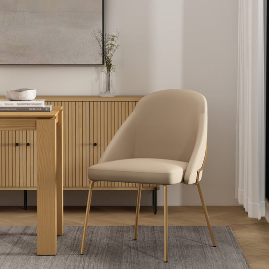 Manhattan Comfort Gracie Modern Leatherette Dining Chair with Steel Legs in Tan and Gold