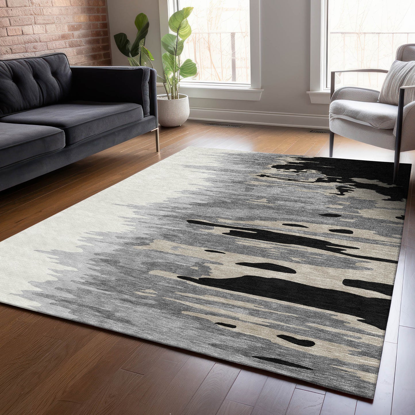 Addison Rugs Chantille ACN1050BK 9 x 12 (ft) Black Rectangular Indoor/Outdoor Geometric Machine washable Pet Friendly Area rug