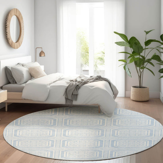 Addison Rugs Chantille ACN1462SK 8 x 8 (ft) Sky Round Indoor/Outdoor Geometric Machine washable Pet Friendly Area rug