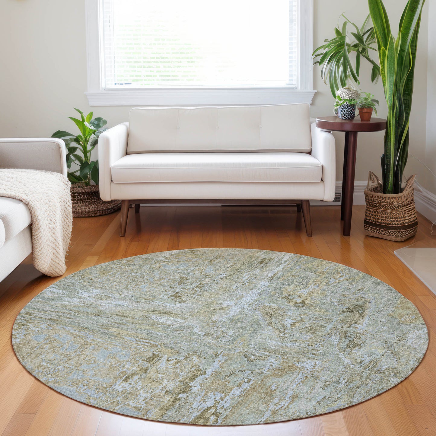 Addison Rugs Chantille ACN1351KH 8 x 8 (ft) Khaki Round Indoor/Outdoor Geometric Machine washable Pet Friendly Area rug