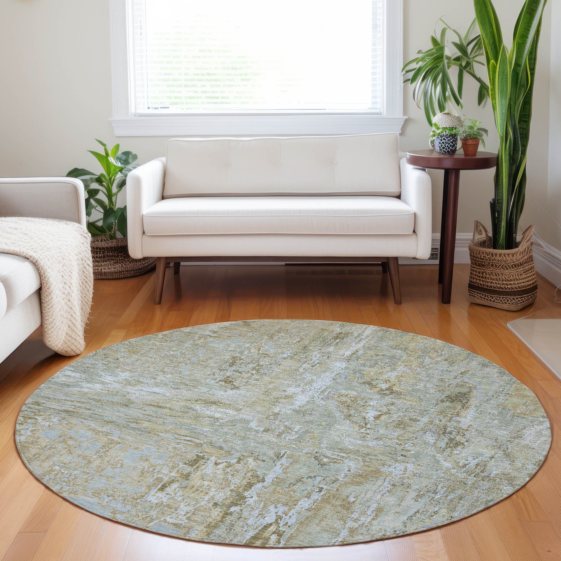 Addison Rugs Chantille ACN1351KH 8 x 8 (ft) Khaki Round Indoor/Outdoor Geometric Machine washable Pet Friendly Area rug