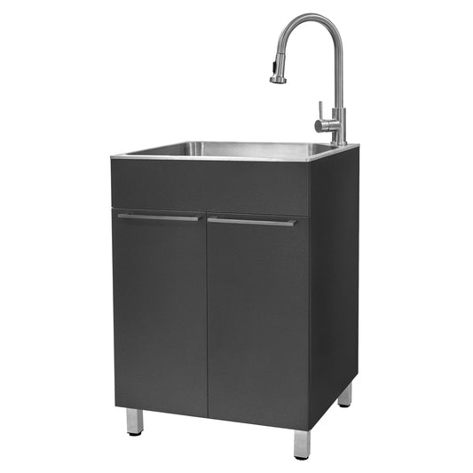 Presenza 24.1-in x 21.3-in 1 -Basin Brushed Steel Drop-in Utility tub with Faucet