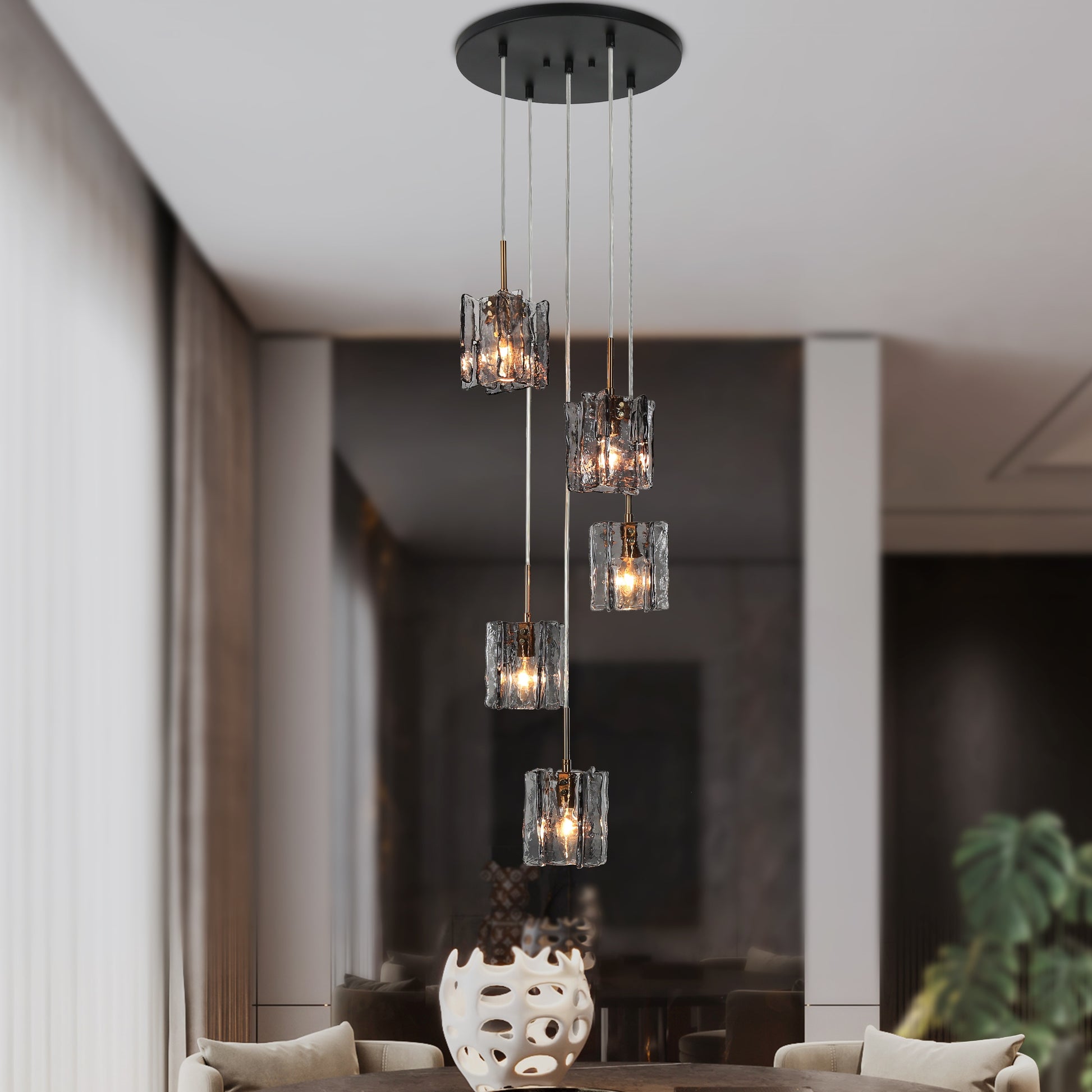 LNC Echonalyri 5 -Light Matte Black Modern/contemporary Crystal For Use in Bedrooms, Dining Rooms, Foyers, Kitchens, Living Rooms Chandelier