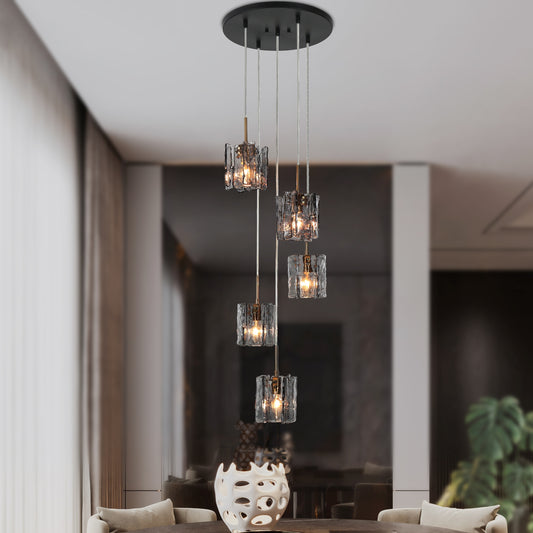 LNC Echonalyri 5 -Light Matte Black Modern/contemporary Crystal For Use in Bedrooms, Dining Rooms, Foyers, Kitchens, Living Rooms Chandelier