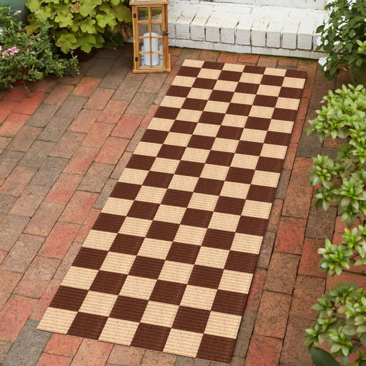 Playa Rug 2 x 47 (ft) Check-Brown Rectangular Indoor/Outdoor Geometric Pet Friendly Runner rug