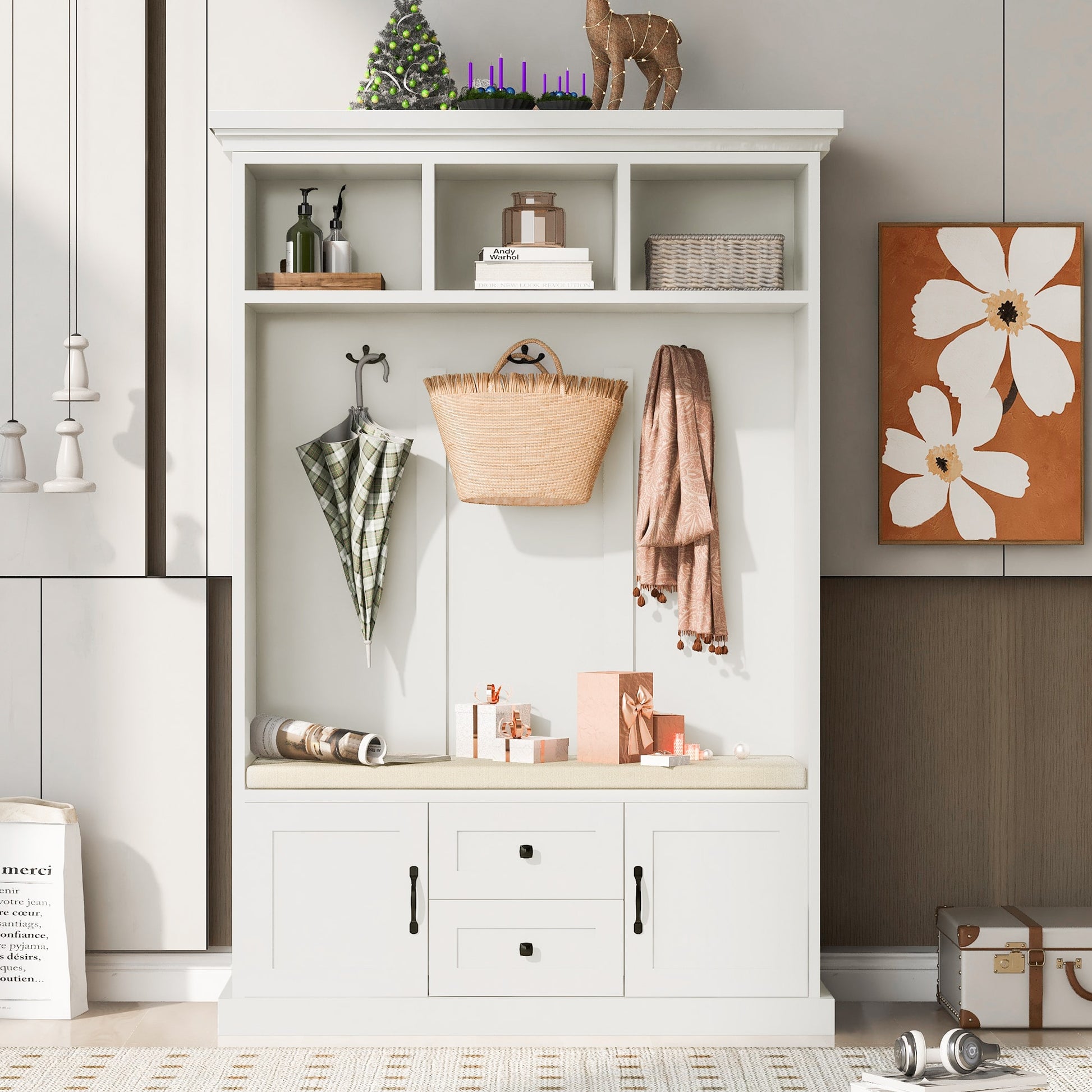 JIMSMAISON Modern 47.2-in White Composite Hall Tree