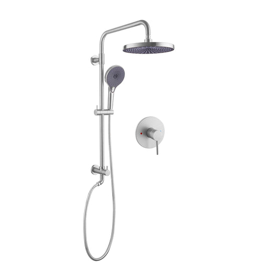 Royal Guard Brushed Nickel 9.8-in Waterfall Dual Head ShowerÂ FaucetÂ Bar System with 3-way Diverter ( Pressure-balanced Valve Included )