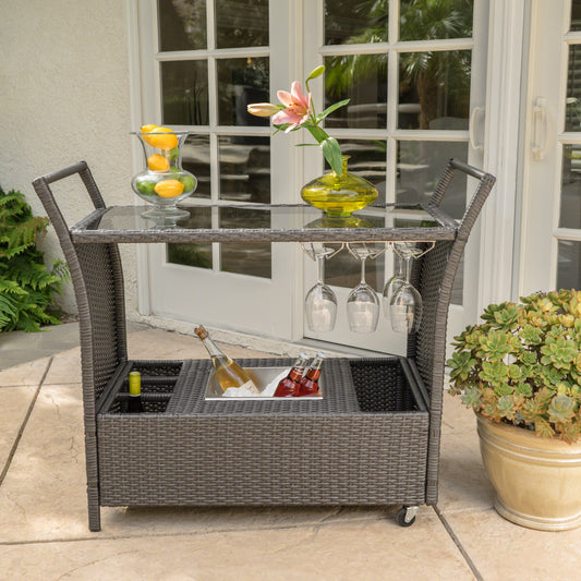 Runesay Gray Composite Base with Glass Rolling Kitchen Island ( 18-in x 44-in x 36.25-in )