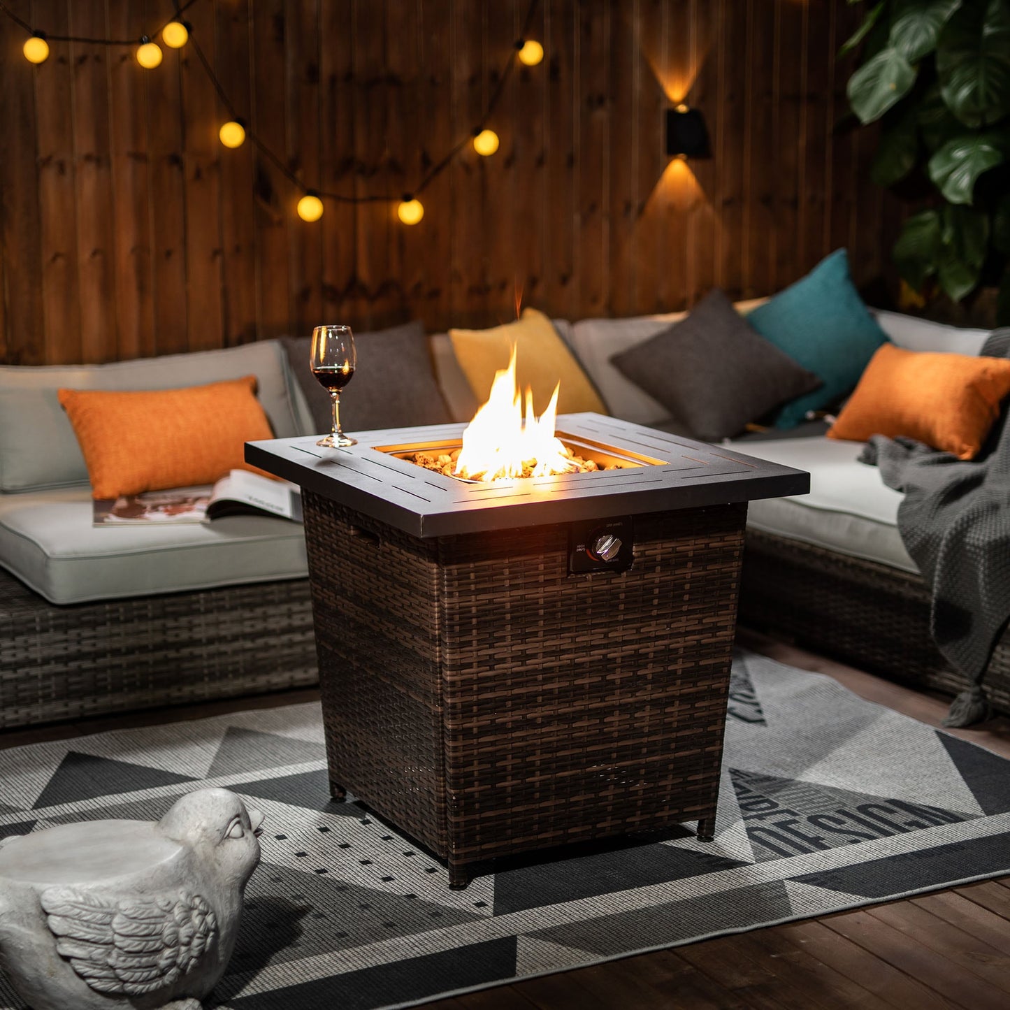 BABOOM Wicker Fire Pit Column 27.15-in W 40000 Maximum BTUs Steel Square Liquid propane Fire pit table