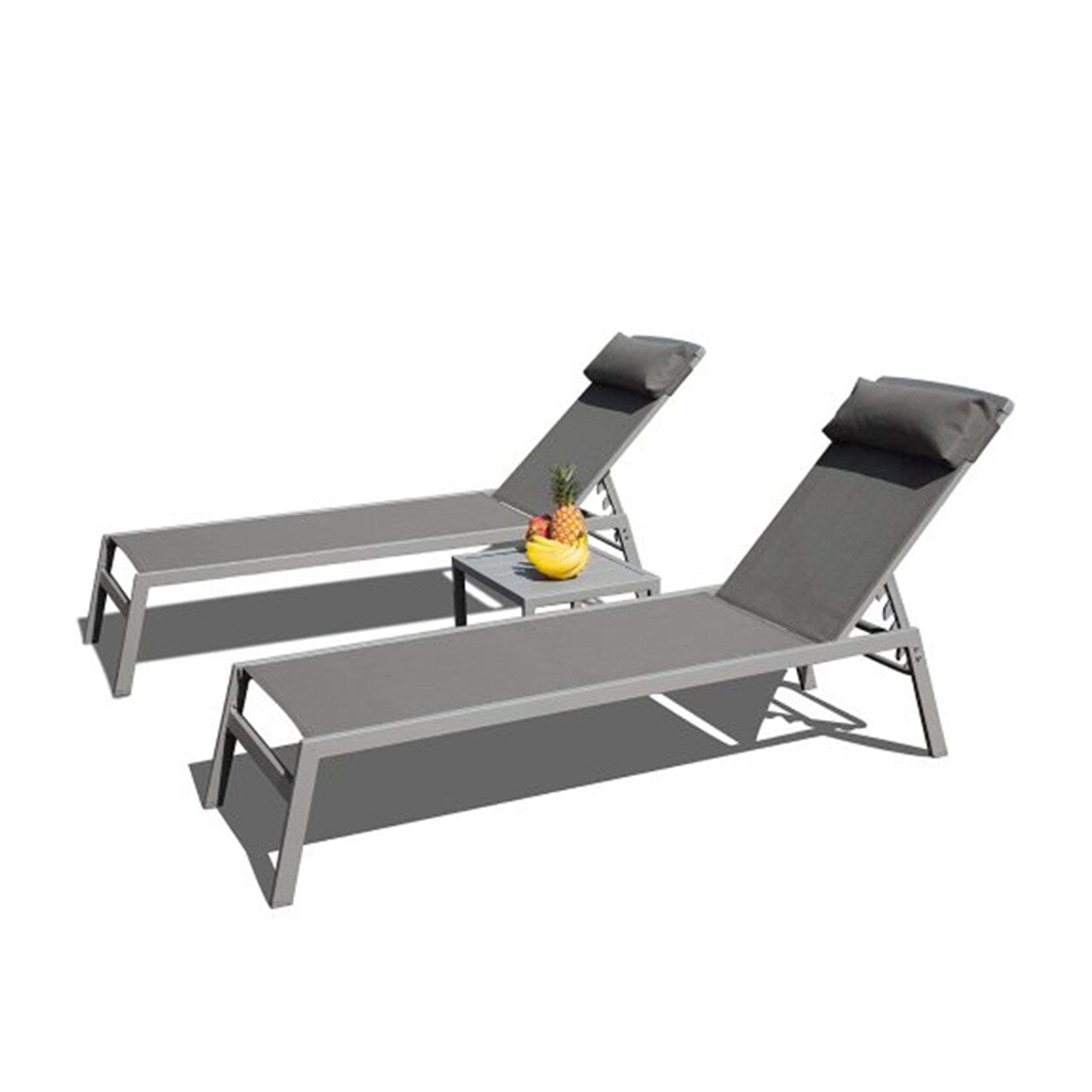 AHIOU HOME Noah Set of 2 Stackable Gray Aluminum Frame Stationary Chaise Lounge Chair with Gray Mesh Seat