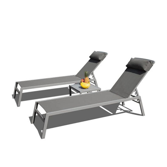 AHIOU HOME Noah Set of 2 Stackable Gray Aluminum Frame Stationary Chaise Lounge Chair with Gray Mesh Seat
