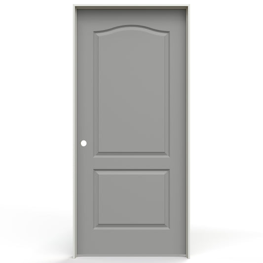 JELD-WEN 32-in x 80-in Gray Pearl Hollow core 2-panel arch top Right hand Smooth Prefinished Molded composite Flat Jamb Single Prehung Interior Door