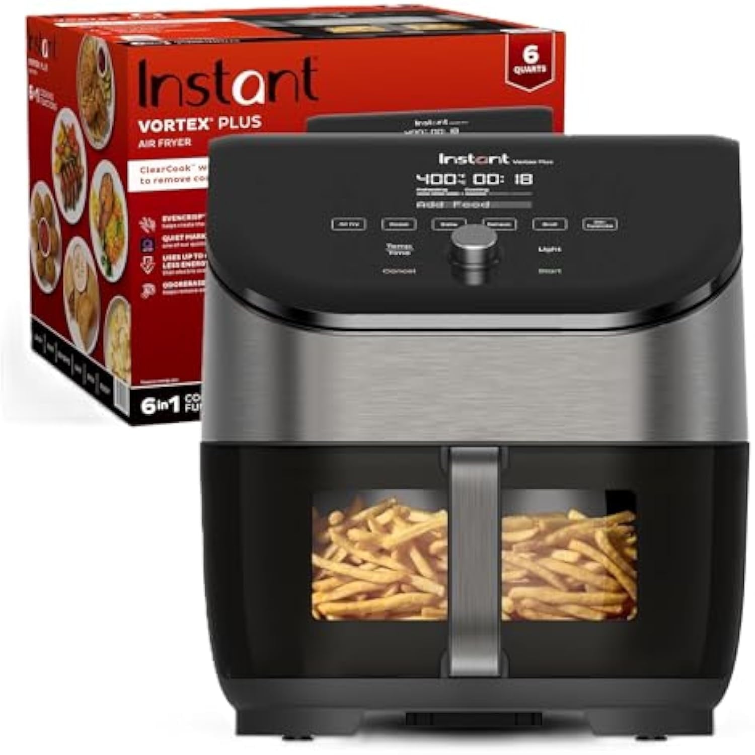 6QT Air Fryer with Odor Erase Technology, 6-in-1 Functions that Crisps, Roasts, Broils, Dehydrates, Bakes & Reheats, 100+In-App Recipes, 1700W,Black
