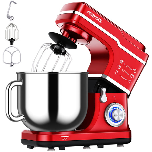 7.5Qt Stand Mixer, Acekool 660W 10 Speed Kitchen Dough Mixer, Red