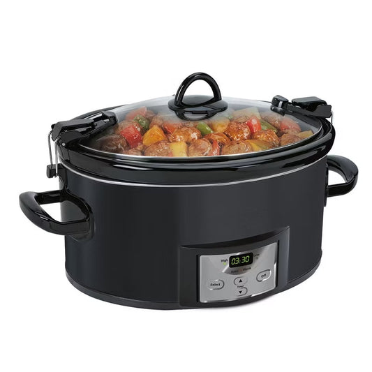 Crock-Pot 7 Quart Cook n' Carry Programmale Countdown Ovenproof Slow Cooker with Removale Stoneware, Easy Locking Gasket Lid & Carrying Handles