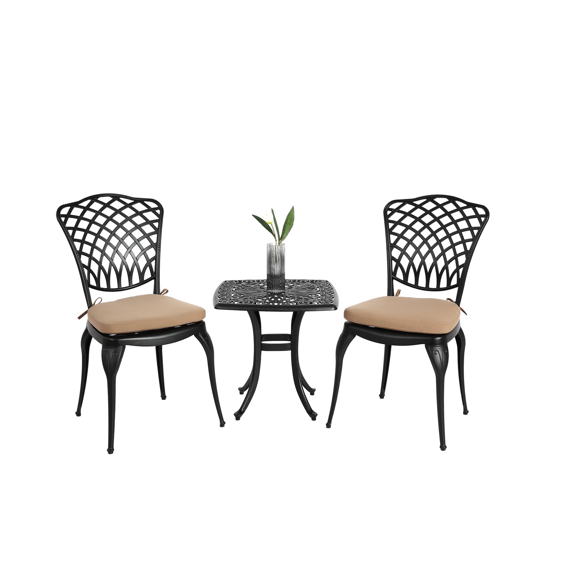 Bybafun 3 -Piece Patio Conversation Set with Brown Cushions