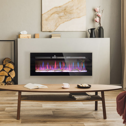 BABOOM 50-in W Black Wall mount Fan-forced Wall-mount Electric Fireplace with Remote Control Included