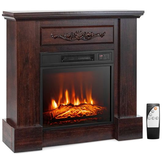 Sumyeg 32-in W Brown TV Stand with LED Corner or flat wall Electric Fireplace with Remote Control Included