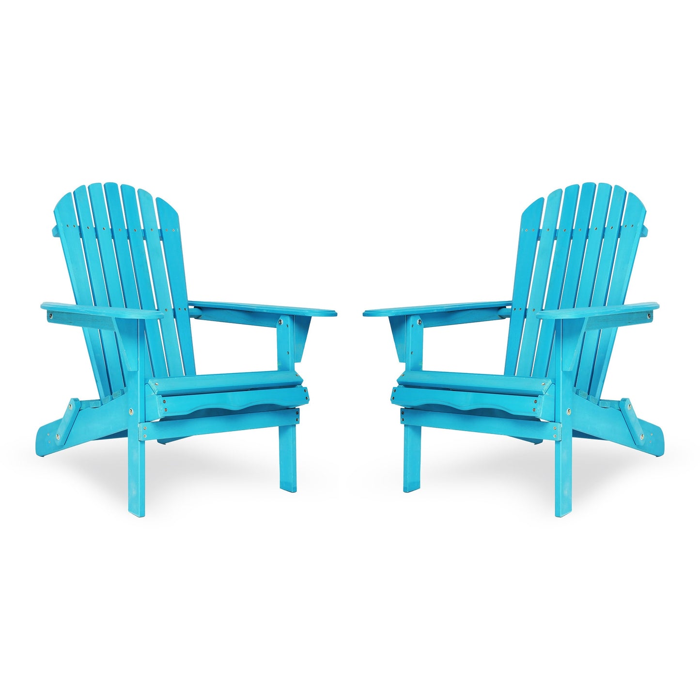 Sunrinx Set of 2 Blue Wood Frame Stationary Adirondack Chair with Slat Seat