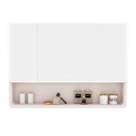 Forclover FU Medicine Cabinet with Storage Rack 35-in x 28-in Lighted LED Fog Free Surface Mount khaki Mirrored Rectangle Medicine Cabinet