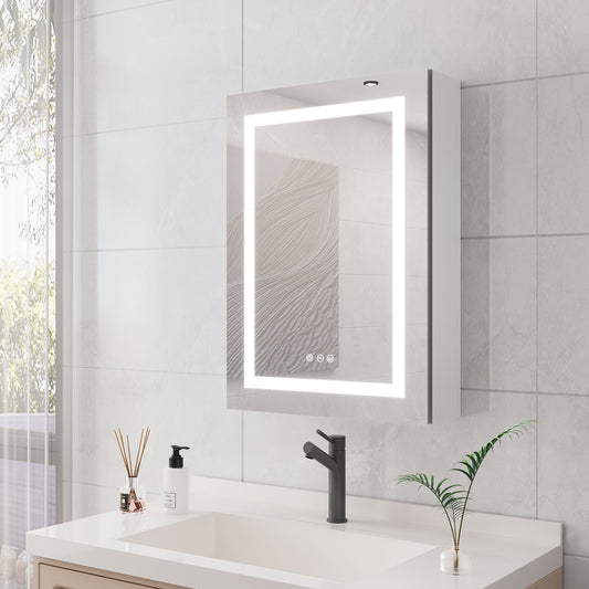 Forclover Medicine Cabinet 20-in x 28-in Lighted LED Fog Free Surface Mount Silver Mirrored Rectangle Soft Close Medicine Cabinet