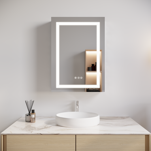 Forclover Medicine Cabinet (Left Open) 20-in x 26-in Lighted LED Fog Free Surface/Recessed Mount Silver Mirrored Rectangle Soft Close Medicine Cabinet