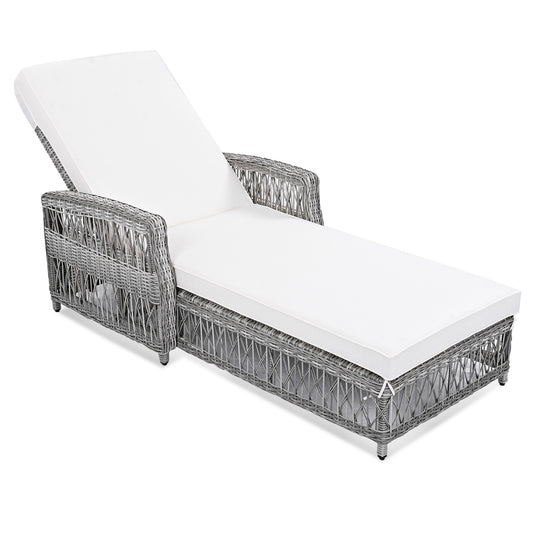 Gaierptone Long Reclining Chaise Wicker Beige Iron Frame Stationary Chaise Lounge Chair with Beige Cushioned Seat