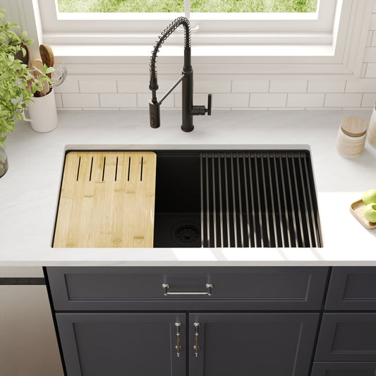 DeerValley Undermount 33-in x 18.98-in Quartz Single bowl Workstation Kitchen Sink