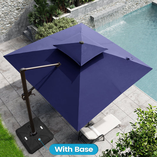Crestlive Products 11-ft Aluminum Blue Crank Cantilever Patio Umbrella with Base