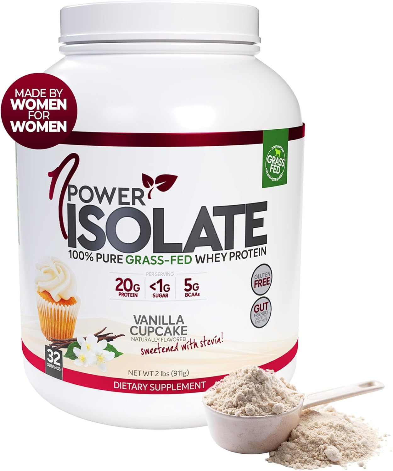 nPower Nutrition Protein Powder for Women, Vanilla Cupcake, 100% Grass-Fed Whey Protein Isolate, 20g Protein, Low Carb, 32 Servings