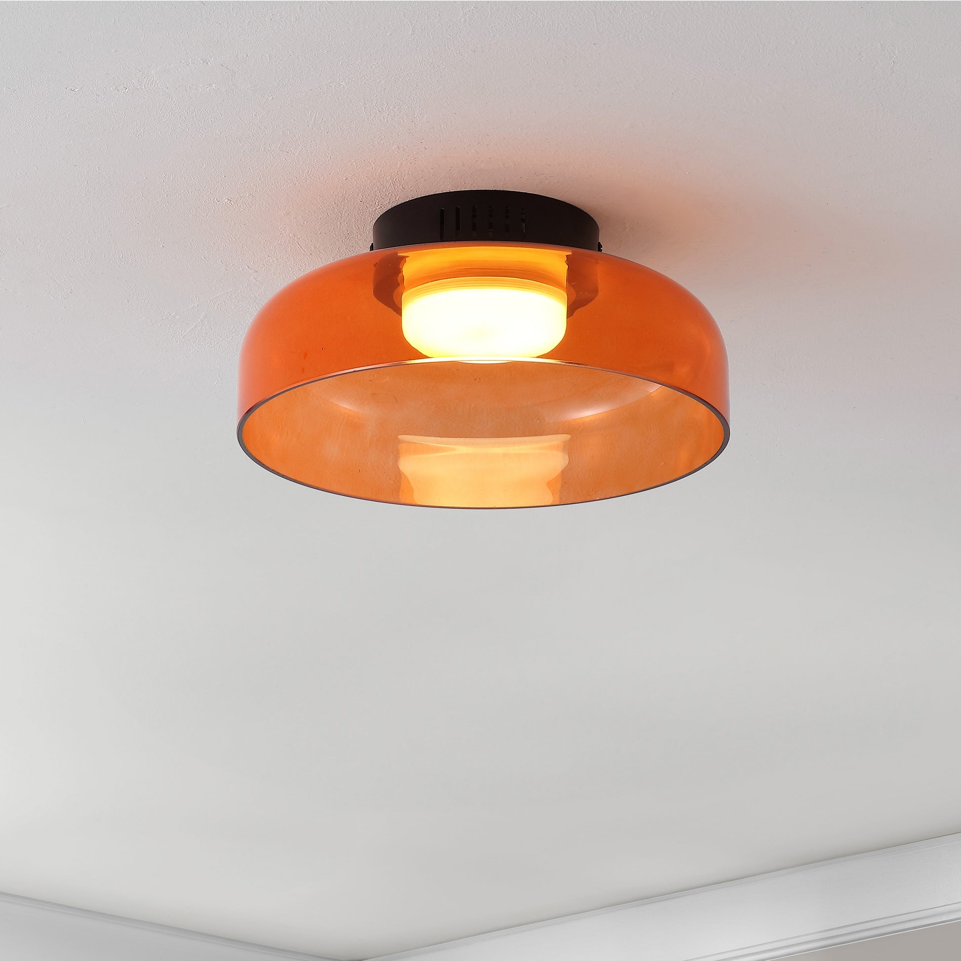 JONATHAN  Y Kalmar Minimalist Iron/Glass 1 -Light 11.75-in Polished Orange Integrated LED Flush Mount Light