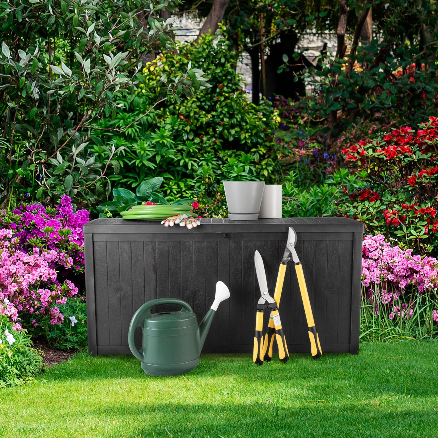 Pure Garden 49.2-in L x 22-in 113-Gallon Black Plastic Deck Box