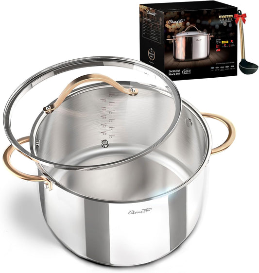 Ciwete 8 Quart Stock Pot, 3 Ply Whole Clad Stainless Steel Stock Pot, 8 QT Cooking Pot with Lid, Induction Pot for Cooking, 18\/10 Stainless Steel Cookware Stockpots Oven, Gas and Dishwasher Safe