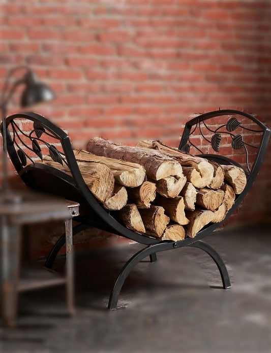 Indoor Outdoor Firewood Rack - Folding Arc Design Metal Log Holder Storage Shelf, Compact Fireplace Wood Organizer Stand
