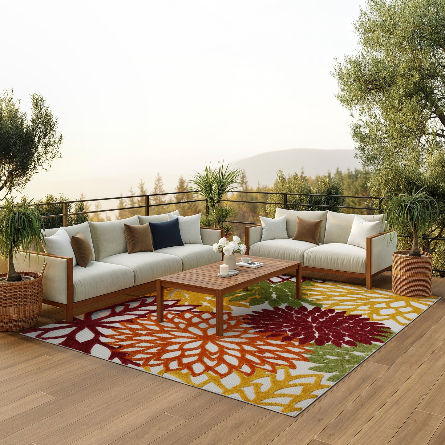 Nourison Aloha 12 x 15 (ft) Loomed Red Multi Colored Rectangular Indoor/Outdoor Floral/Botanical Tropical Area rug
